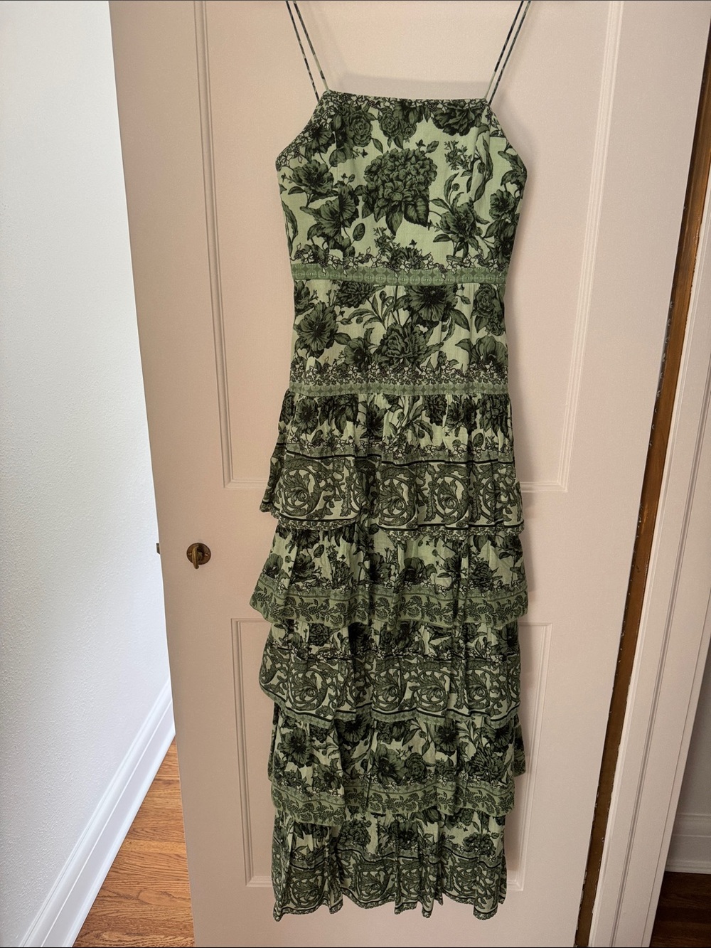 Alice + Olivia Green Floral Tiered Maxi Dress